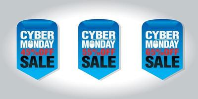 venda de segunda-feira cibernética conjunto de crachás 45, 55, 65 de desconto vetor