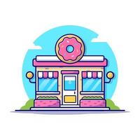 loja de donuts edifício cartoon ilustração ícone do vetor. comida construção ícone conceito isolado vetor premium. estilo de desenho animado plano
