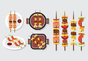 Brochette kebab skewers icons vector