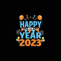 feliz ano novo 2023. pode ser usado para design de moda de camiseta de feliz ano novo, design de tipografia de ano novo, vestuário de gatinho, vetores de camiseta, design de adesivo, cartões, mensagens e canecas