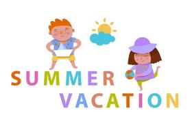 menina de chapéu com uma bola e um menino com um barquinho de papel nas férias de verão vetor