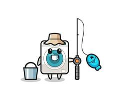 personagem mascote da máquina de lavar como pescador vetor