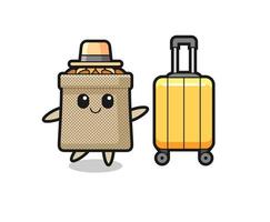 ilustração de desenho animado de saco de trigo com bagagem de férias vetor