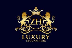 modelo de logotipo de luxo real inicial de zh carta leão em arte vetorial para projetos de marca de luxo e outras ilustrações vetoriais. vetor