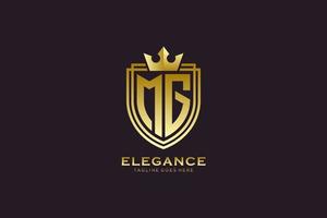 inicial mg logotipo de monograma de luxo elegante ou modelo de crachá com pergaminhos e coroa real - perfeito para projetos de marca luxuosos vetor