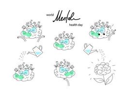 vetor do dia mundial da saúde mental cartaz doodle ilustração de estilo desenhado à mão