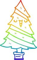 desenho de linha gradiente arco-íris desenho animado árvore de natal vetor