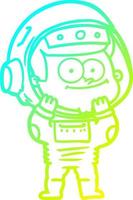 desenho de linha de gradiente frio desenho animado de astronauta feliz vetor