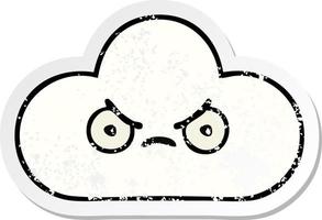 adesivo angustiado de uma nuvem branca de desenho animado fofo vetor
