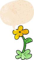 flor de desenho animado e bolha de fala em estilo retrô texturizado vetor