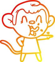 linha de gradiente quente desenhando macaco de desenho animado louco em vestido apontando vetor