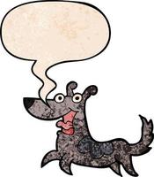 desenho de cachorro feliz e bolha de fala no estilo de textura retrô vetor