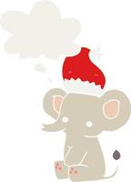 elefante de natal fofo e balão de pensamento em estilo retrô vetor