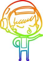 desenho de linha de gradiente de arco-íris desenho animado linda garota astronauta vetor