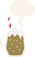copo de desenho animado de cerveja de raiz e palha e bolha de fala em estilo retro vetor