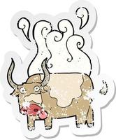 adesivo retrô angustiado de um touro de desenho animado vetor