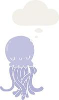 água-viva de desenho animado bonito e balão de pensamento em estilo retrô vetor