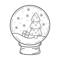 ilustração em vetor de uma árvore de natal e um presente em um globo de neve de natal.