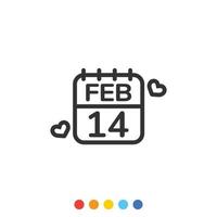 14 de fevereiro de ícone de calendário de dia dos namorados, vetor e ilustração.