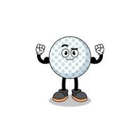 desenho de mascote de bola de golfe posando com músculo vetor