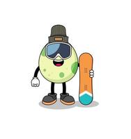 desenho de mascote de jogador de snowboard de ovo manchado vetor