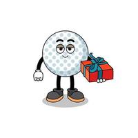 ilustração de mascote de bola de golfe dando um presente vetor