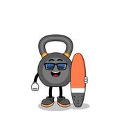 desenho de mascote de kettlebell como surfista vetor