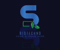 logotipo de biotecnologia com letra de folha de ervas s. modelo de vetor de logotipo de ervas. logotipo de ervas médicas.