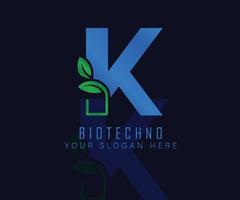 logotipo de biotecnologia com letra de folha de ervas k. modelo de vetor de logotipo de ervas. logotipo de ervas médicas.