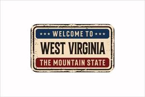 sinal de metal enferrujado vintage da Virgínia Ocidental em um fundo branco, ilustração vetorial vetor
