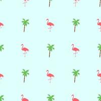 padrão perfeito com pássaros flamingos e palmeiras em fundo verde vetor