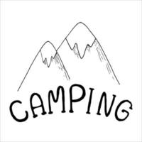acampamento de inscrição desenhada à mão. conceito para acampamento de caminhadas, acampamento, acampamento de pesca noturno, acampamento de verão. letras vetoriais camping vetor