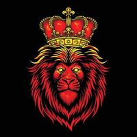 ilustração vetorial cabeça de leão colorida usando a coroa do rei ilustração vintage