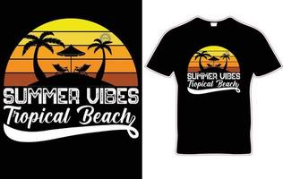 design de camiseta de praia tropical de vibrações de verão vetor