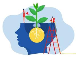 empresária regando plantas do cérebro, pense no conceito de auto-aperfeiçoamento da mentalidade de crescimento e vetor de conceito de idéias de auto-aperfeiçoamento