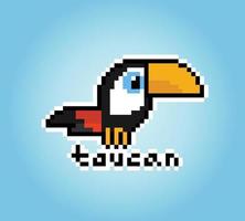 pixel pássaro tucano de 8 bits. ativos de jogos de animais em ilustração vetorial. vetor