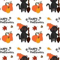 gato kawaii de halloween com padrão perfeito de vetor de fantasia