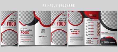 Modelo de design de folheto de panfleto de menu de comida de restaurante com três dobras, comida deliciosa de refeição saudável de fast-food, sobremesa, design de três dobras de vetor em modelo pronto para impressão de tamanho a4, folheto de três dobras de menu de comida.