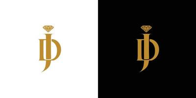 combinação de design de logotipo de iniciais de letra jd de símbolo de diamante moderno e luxuoso vetor