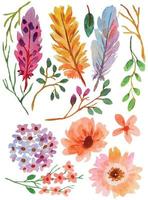 clipart de elementos de flores em aquarela vetor