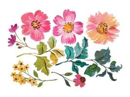 clipart de elementos de flores em aquarela vetor