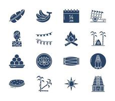 conjunto de ícones do festival pongal e indiano vetor