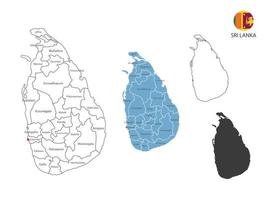 4 estilo de ilustração vetorial de mapa do sri lanka têm todas as províncias e marcam a capital do sri lanka. pelo estilo de simplicidade de contorno preto fino e estilo de sombra escura. isolado no fundo branco. vetor
