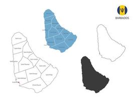 4 estilo de ilustração vetorial de mapa de barbados têm toda a província e marcam a capital de barbados. pelo estilo de simplicidade de contorno preto fino e estilo de sombra escura. isolado no fundo branco. vetor