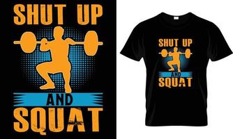 cale a boca e agache-se gráfico de design de t-shirt de fitness vetor