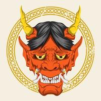 design de vetor de personagem de máscara oni laranja