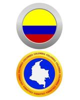 botão como um símbolo bandeira da colômbia e mapa em um fundo branco vetor
