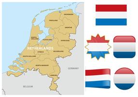Mapa e bandeiras holandesas vetor