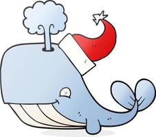 baleia de desenho animado desenhada à mão livre usando chapéu de natal vetor