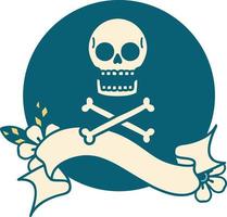 ícone de estilo de tatuagem com banner de ossos cruzados vetor